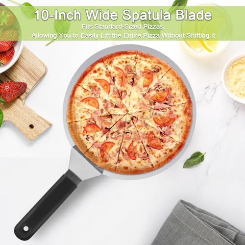 Foto von QOUBNIC Pizzaschieber, Pizzaschaufel Edelstahl 10 Zoll Runder Pizzaschieber Aufhängen Pizzaschaufel zum Pizza und Kuchen