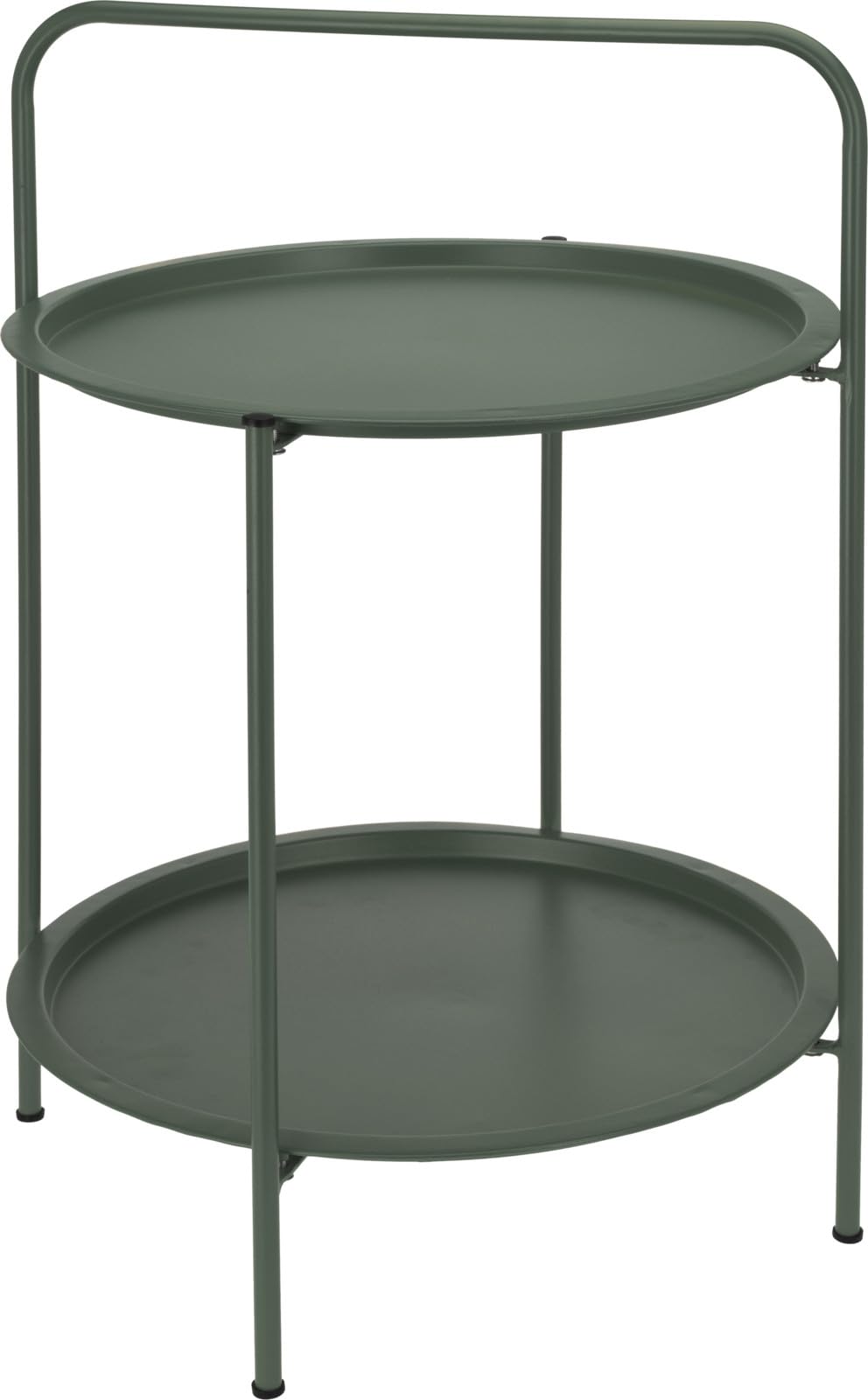 Muddy Hands 2 Tier Round Metal Table with Handle - Coffee Side Table - Furniture for Indoor Home Living Room Bedroom Outdoor Garden Patio Balcony - Diameter: 50cm - Height: 66cm (Dark Green)