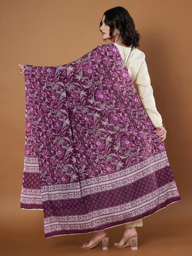 Image of Women's Cotton Blend Floral Print Dupatta with 2.20 Meters | Women's cotton printed dupatta with tassels