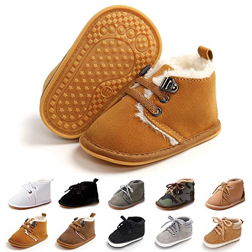 Baby Boys Girls Booties Fleece Anti-Slip Soft Sole Boots Toddler First Walker Warm Shoes Light Brown...