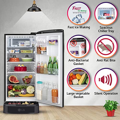 Image of LG 190 L 5 Star Inverter Direct-Cool Single Door Refrigerator Appliance (GL-D201AERZ, Ebony Regal, Base stand with drawer & Fast Ice Making)