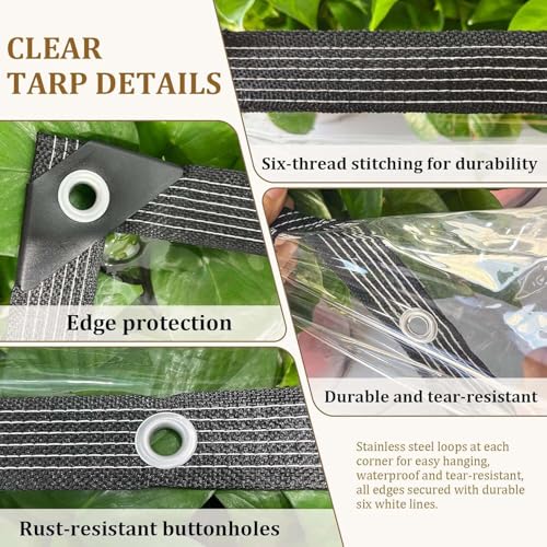 Image of Heavy Duty Clear Tarp 7x14ft Thickened 14Mil Waterproof Clear Tarps with Grommets Tear Resistant PVC Vinyl Reinforced Edges for Greenhouse Porch Patio Garden Pavilion Chicken Outdoor Chicken Coop