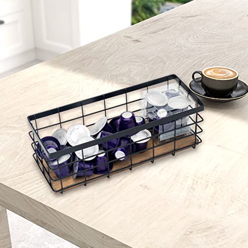 Tieyipin Farmhouse Decor Metal Wire Storage Baskets, Wood Base Containers Organizing Basket Caddy Bin For Kitchen Cabinets, Bathroom, Pantry, Garage, Laundry Room, Closets - Small - Black (Set Of 3) #TOP3