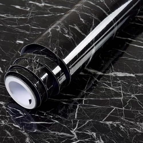 Image of VYOOx Marble Wallpaper Peel and Stick Waterproof Wallpaper for Home Kitchen Countertop Cabinet Furniture Oil Proof Kitchen Stickers (4, Black (2 Ft X 6.5Ft))