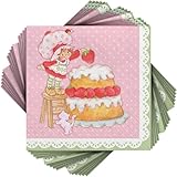 Strawberry Shortcake Party Disposable Paper Beverage Napkins - 5' (Pack of 16) - Perfect for Birthday Parties, Baby Showers, and Kids' Celebrations