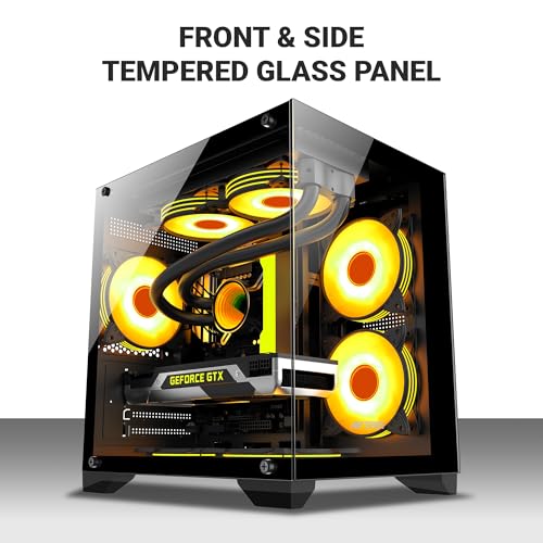 Image of Ant Esports Crystal Z2 Mid-Tower Computer Case /Gaming Cabinet - Black | Support Micro-ATX, Mini-ITX | Pre-Installed 3 ARGB Infinity Mirror Fans