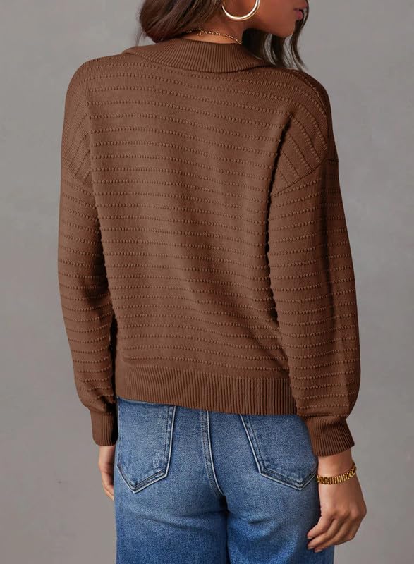 Image of Dokotoo Womens Quarter Zip Pullover Turtleneck Sweater Long Sleeve Fall Outfits Ribbed Knit Winter Sweaters