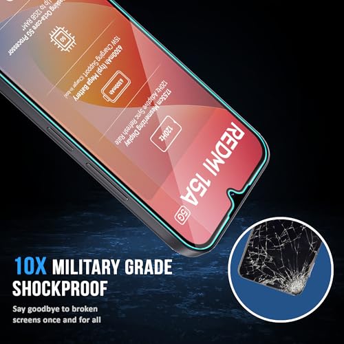 Image of FIRST MART Military-Grade Gorilla Tempered Glass For Redmi 15A (6.9 Inch) With Edge To Edge Screen Coverage and Easy Installation Kit| Black