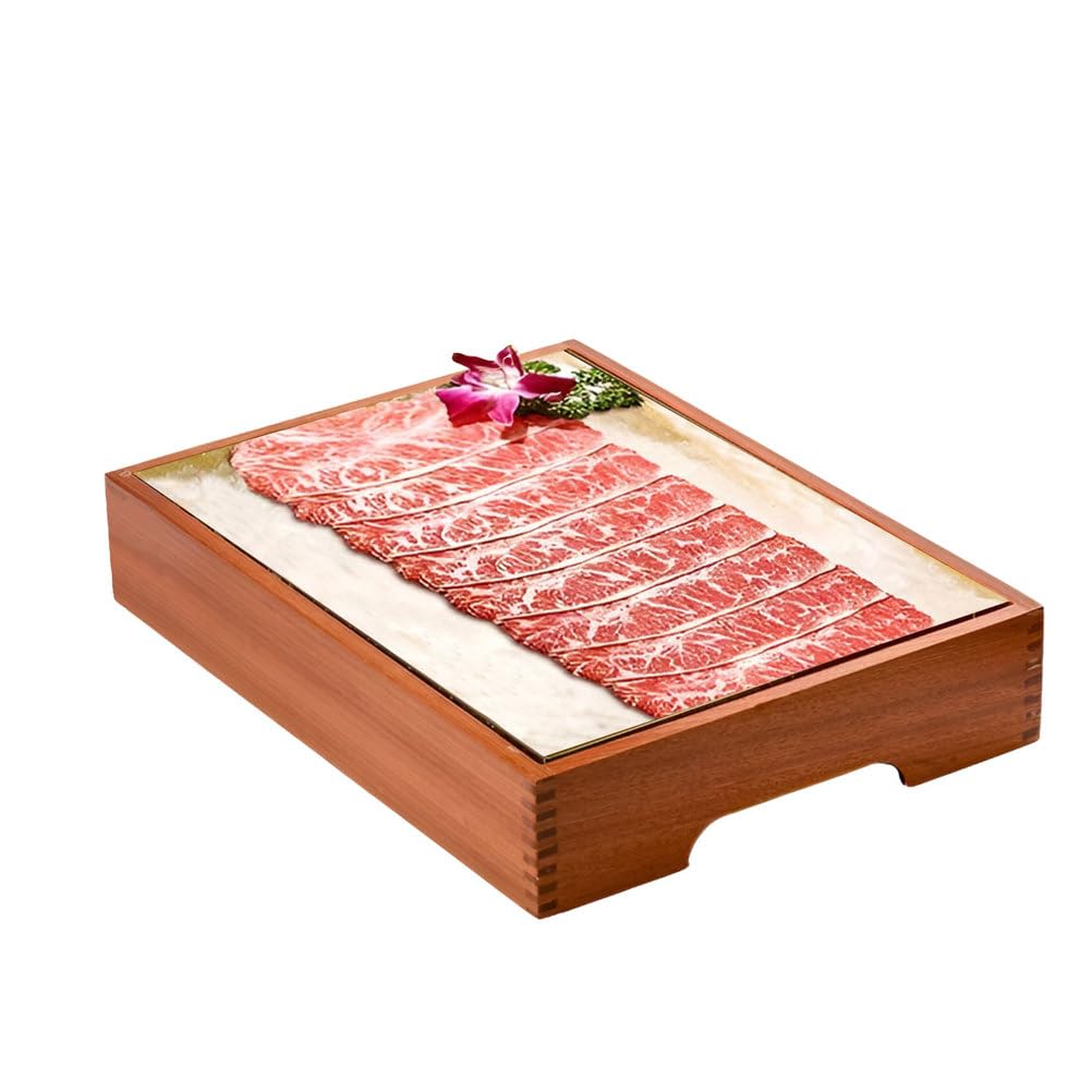Bandeja para servir, bandeja de madera enfriada para alimentos fríos, servidor de buffet para frutas, mariscos, camarones, aperitivos, diseño rectangular