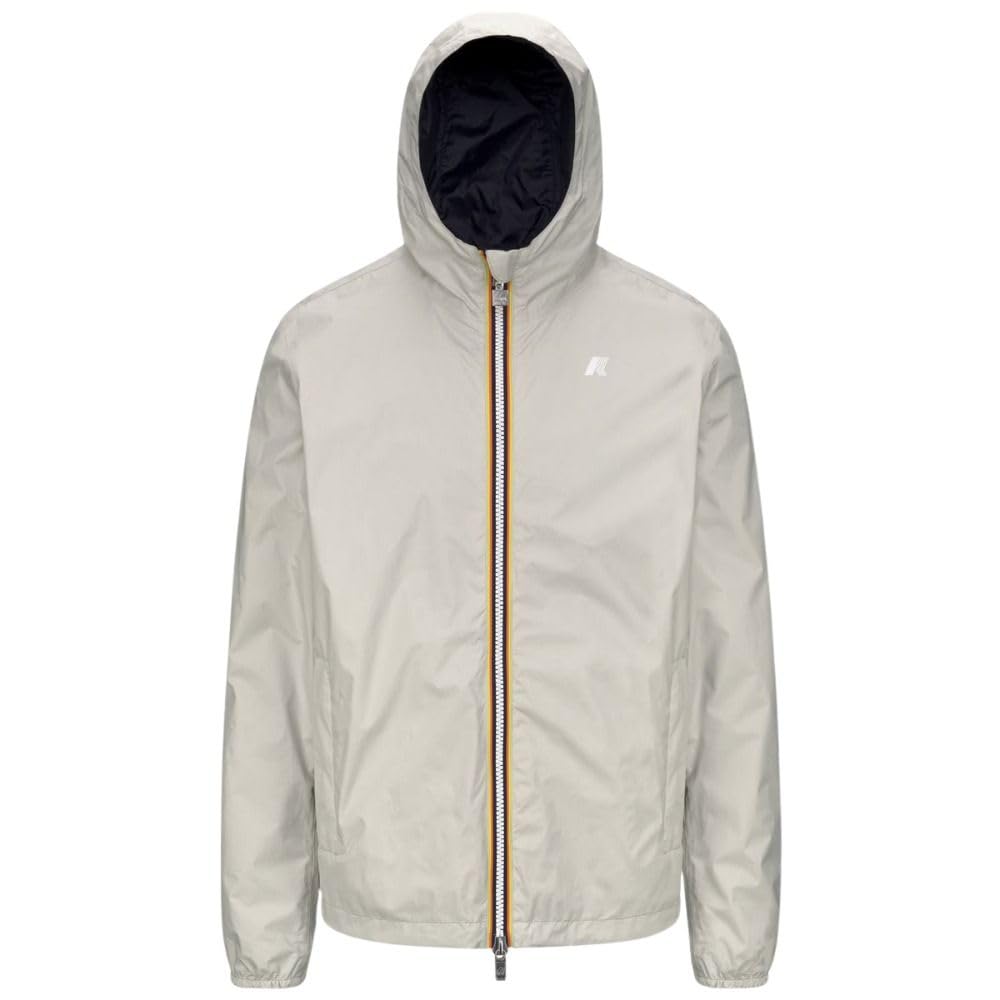 K-Way Giacca Unisex, Modello Jake Plus.2, in Nylon Ripstop Impermeabile, Cappuccio Regolabile con Coulisse, Chiusura con Zip, Tasche sul Davanti, vestibilità Slim, Reversibile Colore Blu e beig