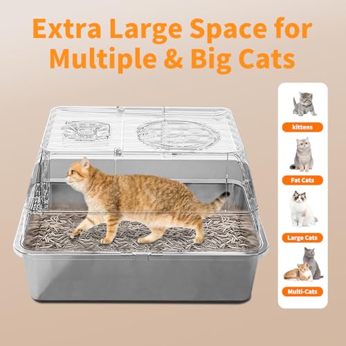 Arenero para gato grande de acero inoxidable cerrado miniatura 4