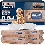 REFRESHIFY Dog Wipes for Paws and Butt - Plant Based Unscented (Pack of 400) - Pet Wipes for Dogs and Cats - Deodorizing Non Toxic Dog Wipes, +12 Additional Travel Wipes