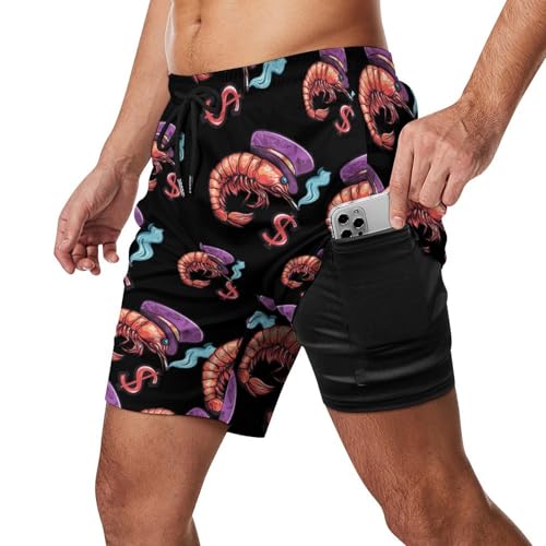Shrimp Pimp Cherry Shrimp Mens Swim Trunks Quick Dry Beach Board Shorts with Pockets2