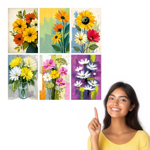Image of SiddArtify Floral Wall Art Prints Set - Botanical Flower Poster Decor for Living Room Bedroom Office - 8x12 inch Board Pack of 6