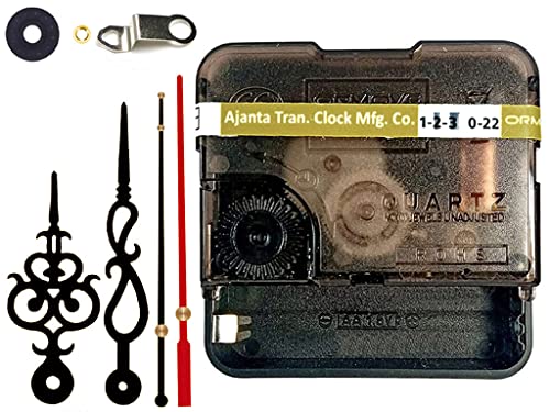Image of Ajanja Mfg. Quartz Machine for Big Size Wall Clock,Battery Operated,Clock Movement Machine with Needles and Hook 12 MM (100% Made in India) (Black,Red 2)