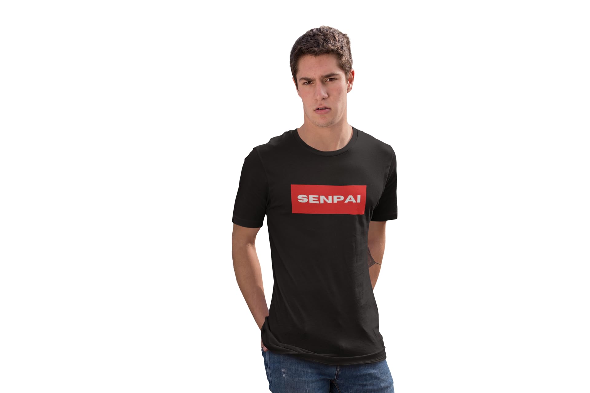 GenericBlack Cotton Anime Senpai T-Shirt: Stylish Graphic Tee for Anime Enthusiasts | 100% Cotton, Unisex Fit | Trendy Casual Wear for Senpai Admirers