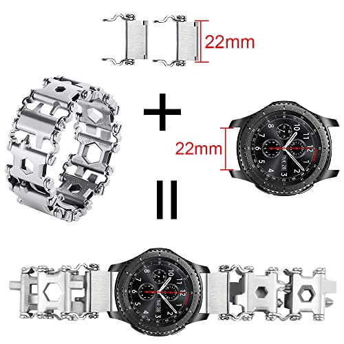 Image of Stainless Tool Bracelet for Men Compatible for LEATHERMAN TREAD and Watch Band 29 in 1 Survival Hiking Camping Travel Friendly Multitools Wearable Bracelet 22mm connector（Silver）