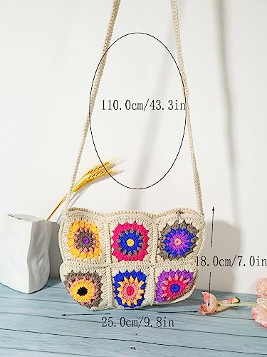Verdusa Women's Floral Crocheted Crossbody Bag Woven Shoulder Handbag Purse4
