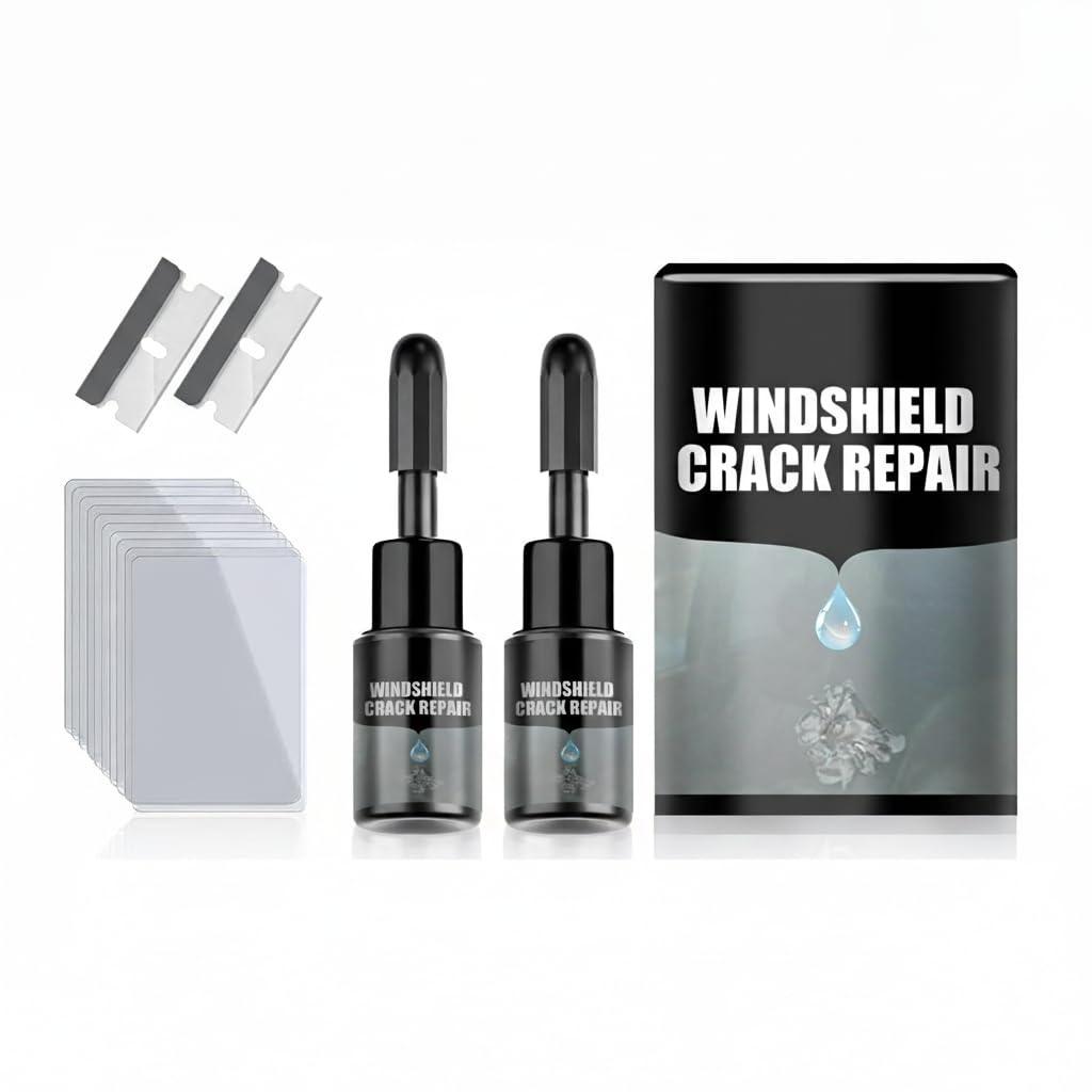KASTWAVE Crack Repair Kit, DIY Car Windshield Repair Kit, Upgrade Windshield Crack Repair Kit, for Bulls Eyes Star Half Moon Long Crack Combination Repairment (2 Set, Style 2)