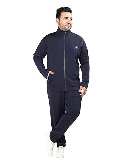 Plus Size Men Winter Zipper Sports Gym Track Suit Set Navy M