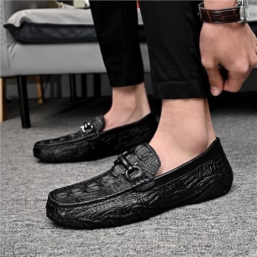 Outdoor Party Slip On Mens Loafers Shoes Moccasins Faux Crocodile Print Round Toe Leather Flat Heel Resistant Flexible2