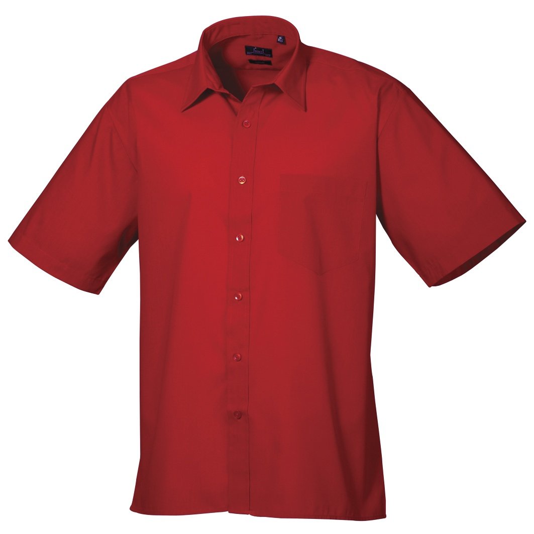 Premier Mens Short Sleeve Formal Poplin Plain Work Shirt (16.5) (Red)