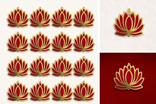 Image of Prapti Handicrafts Golden Pink Lotus 4 Inch Set of 20 Wooden MDF Cutout DIY Rangoli Kit | Decorations for Diwali, Dusshera Wedding Rangoli, Pooja, Decorations, Festival Gifts