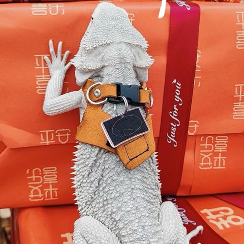 Image of Bearded Dragon Harness and Leash Set, Adjustable Harness Soft Leather-3 Sizes (S, M, L) with Leash, Lizard Reptile Traction Rope Walking Vest Accessories for Bearded Dragon, Iguana or Gecko (Brown)