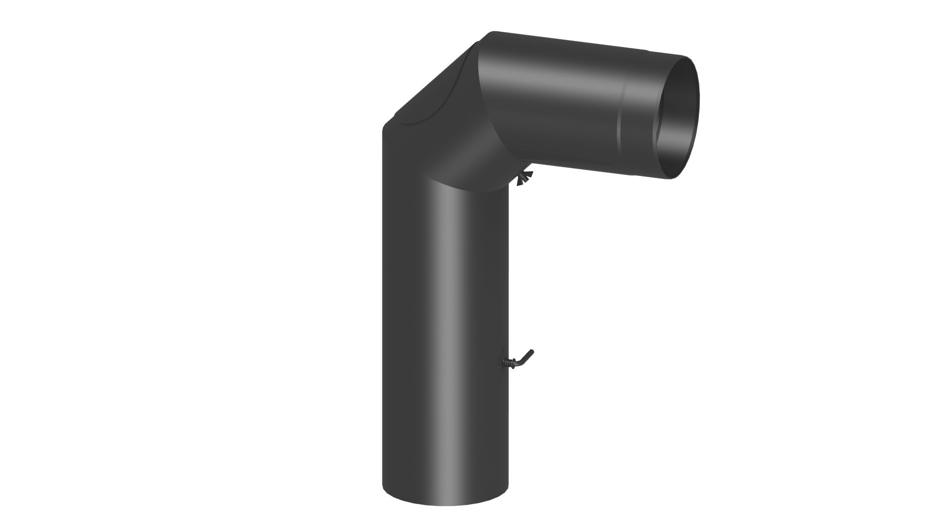 Kamin Winkelrohr (Schenkellänge 450/700 mm) mit Tür und Drosselklappe, schwarz; Durchmesser 150mm