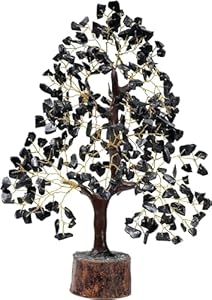 25cm Schwarzer Turmalin Lebensbaum, Heilstein Glück mit 300 Perlen | Edelstein-Baum