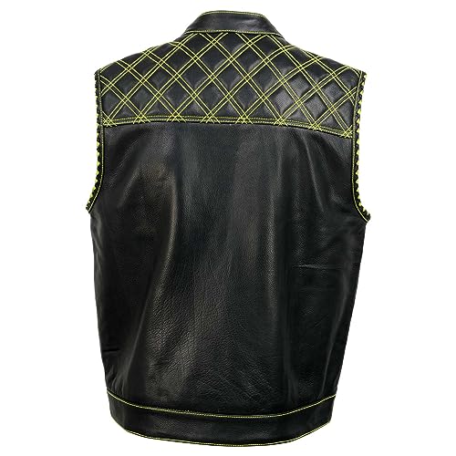 Milwaukee Leather MLM3528 Men's Black 'Paisley' Accented Neon Green Stitching Leather Vest w/Armhole Trim2