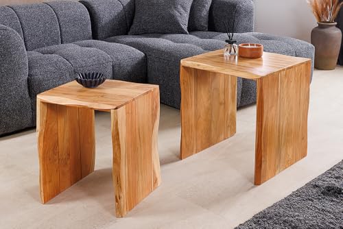 Riess Ambiente 2er Set Beistelltische Mammut - 55cm - braun - Akazie Massivholz - Couchtische Dekotische platzsparend – Bild 3