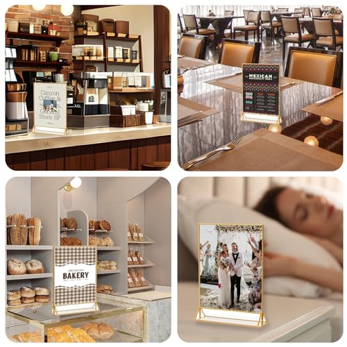 Image of Climberty 4Pcs Acrylic Sign Holders A4-Sized Golden Framed Sign Holder Double-sided Clear Advertising Flyers Display Stand Table Menu Holders