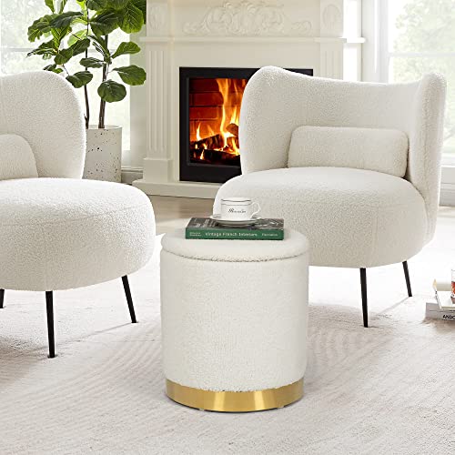 Joveco-Round-Storage-Ottoman-with-Removable-Lid-Boucle-Small-Upholstered-Padded-Vanity-Foot-Rest-Stool-for-Living-Room-Bedroom-Dorm-White Joveco Round Storage Ottoman with Removable Lid Boucle Small Upholstered Padded Vanity Foot Rest Stool for Living Room Bedroom Dorm White