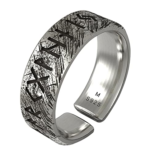 Schwarzer 925 Sterling Silber Elder Futhark Runen Ring Nordischer Wikinger...