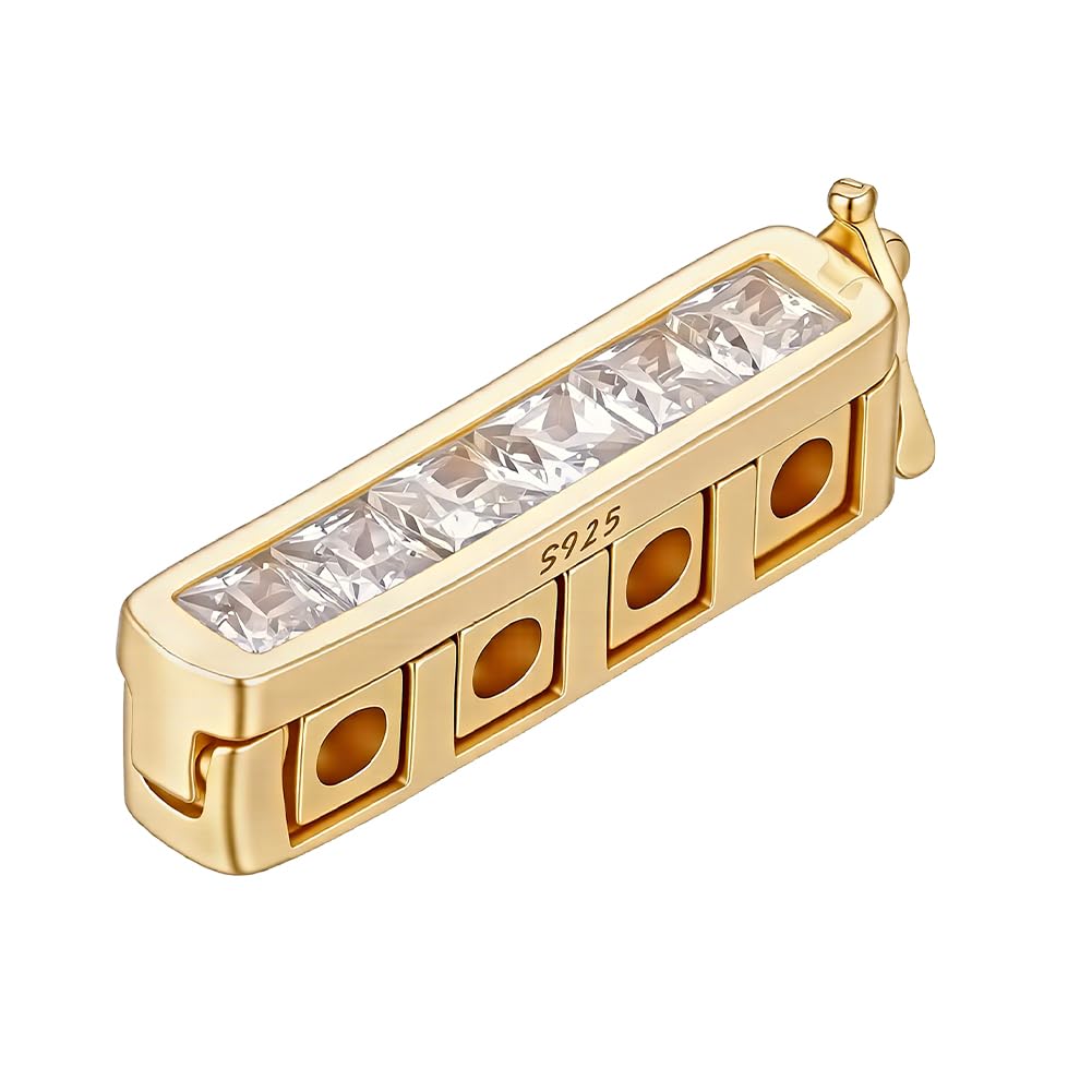 OLYCRAFT 2 Rows 925 Sterling Silver Necklace Shortening Clasp 18K Gold Plated Adjustable Chain Clasp with Cubic Zirconia Shortener Enhancer Clasps for Necklace Bracelet Jewelry Making Supplies