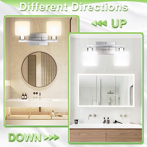 Image of CANMEIJIA 2-Light Bathroom Vanity Light Fixtures Brushed Nickel, Morden Vanity Wall Scones Lighting for Bedroom Living Room, Vanity Lights with Milky White Glass Shades, E26 Socket, Bulbs Not Included
