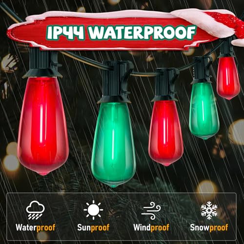 Image of GOOTHY LED ST40 Red and Green Outdoor String Lights, 45FT Patio Lights Waterproof with 30 LED Red Green Shatterproof Bulbs, Hanging Outdoor Light for Home Party Backyard Garden Christmas Decorations