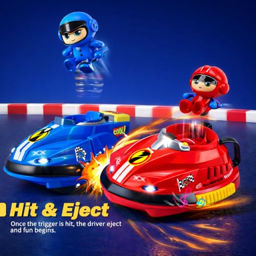 Image of RC Go Kart Bumper Car Battle Set for Kids, 2 Player Dashing Car with Extra Batteries, Multiplayer RC Battle Cars with 360 Stunts, Lights & Music, Rechargeable 2.4GHz Racing Toy, Red & Blue