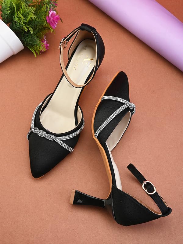 Image of XE Looks Women's Fashion Sandals | Faux Leather Attractive and Trendy Block Heel | or Wedding Occasion Heel Height 3inch| For Women & Girls