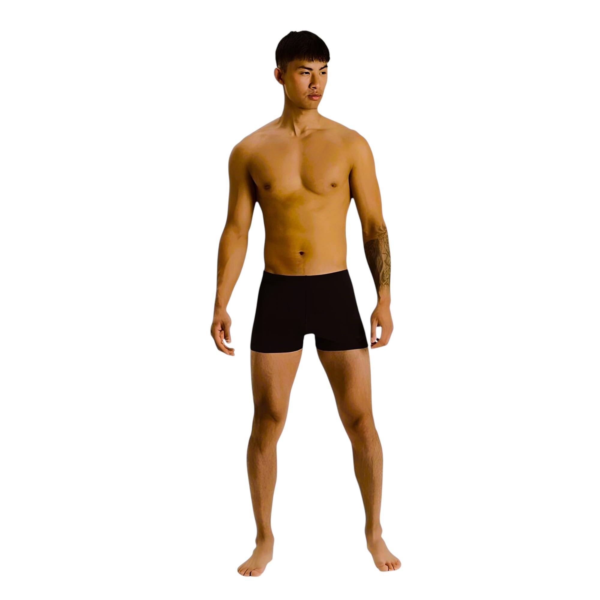 Unisex Athletic Square-Cut Swim Shorts, Black Swimming Trunks, Classic Swimwear-image-41