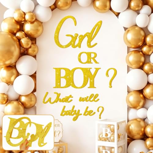 Boy or Girl Signs for Backdrop Felt Golden Gender Reveal Party Decor Decals by kokolap - Used condition - Image 4