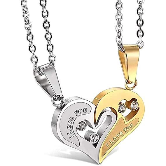 Token of Love 2 Piece Stainless Steel Couple Pendant with 1 Beautiful Heart Necklace Set for Men and Women-image-16