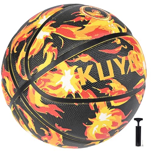 KUYOTQ Black Flame-Spark Size 5 Basketball (27.5) High Density Thickened Rubber Kids/Youth Basketball for Ages 4-10 Indoor and Outdoor (Pump + Needles Included)