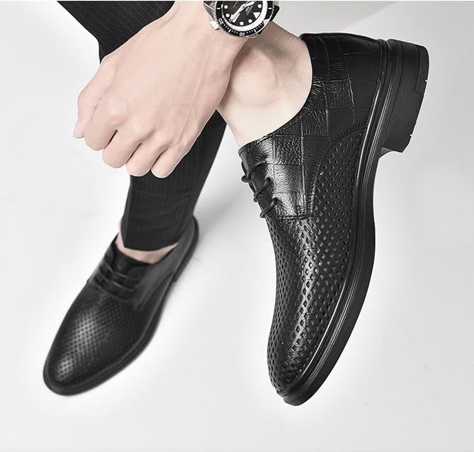 Men's Modern Leather Slip On Pointed Toe Derbys Shoes Classic Formal Business Shoes Lace-up Casual Comfortable Walking Shoes for Men4