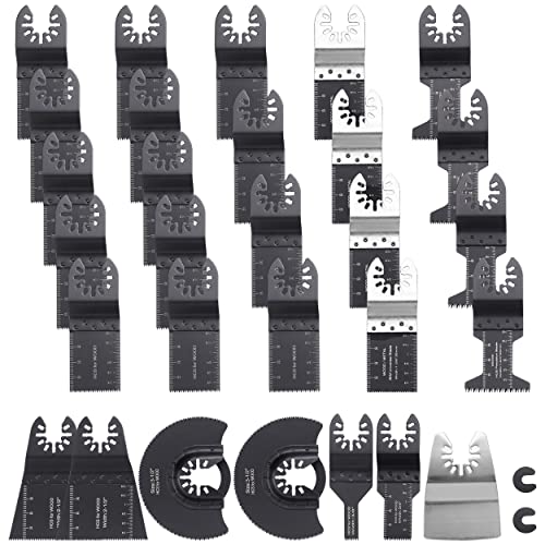 Mornajina 31 Pieces Universal Wood Metal Oscillating Multitool Plastic Metal Wood Quick Release Saw Blades Compatible with Fein Multimaster Dewalt Worx Rockwell Royobi Meillwaukee Bosch Porter