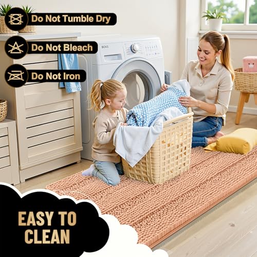 Image of OLANLY Thick Small Bathroom Rugs 24x16, Extra Soft Absorbent Chenille Striped Bath Rugs, Rubber Backing, Machine Wash, Bath Mats for Bathroom Floor, Tub and Shower, Home Decor Accessories, Peach