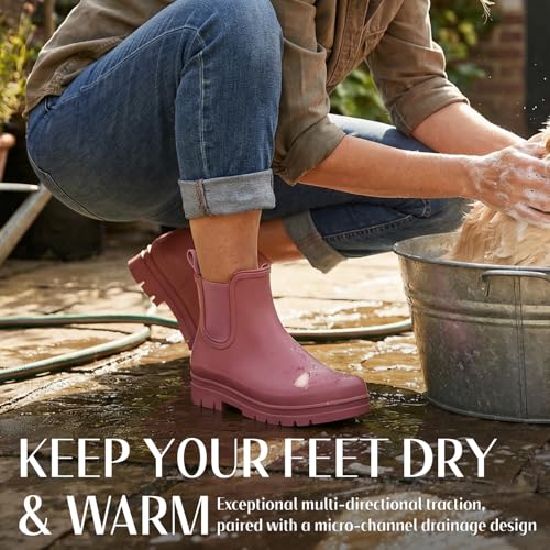 Image of Furuian Women's Ankle Rain Boots Waterproof Chelsea Rain Boots Rubber Boots Women Short Garden Boots Anti Slip Outdoor Lightweight Work Booties