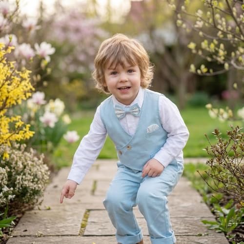 Image of Volunboy Toddler Suit Boys Formal Wedding Guest Dress Outfit | graduation dress clothes, gentleman ring bearer bowtie outfit, back-to-school pants set, birthday photoshoot dressy outfit