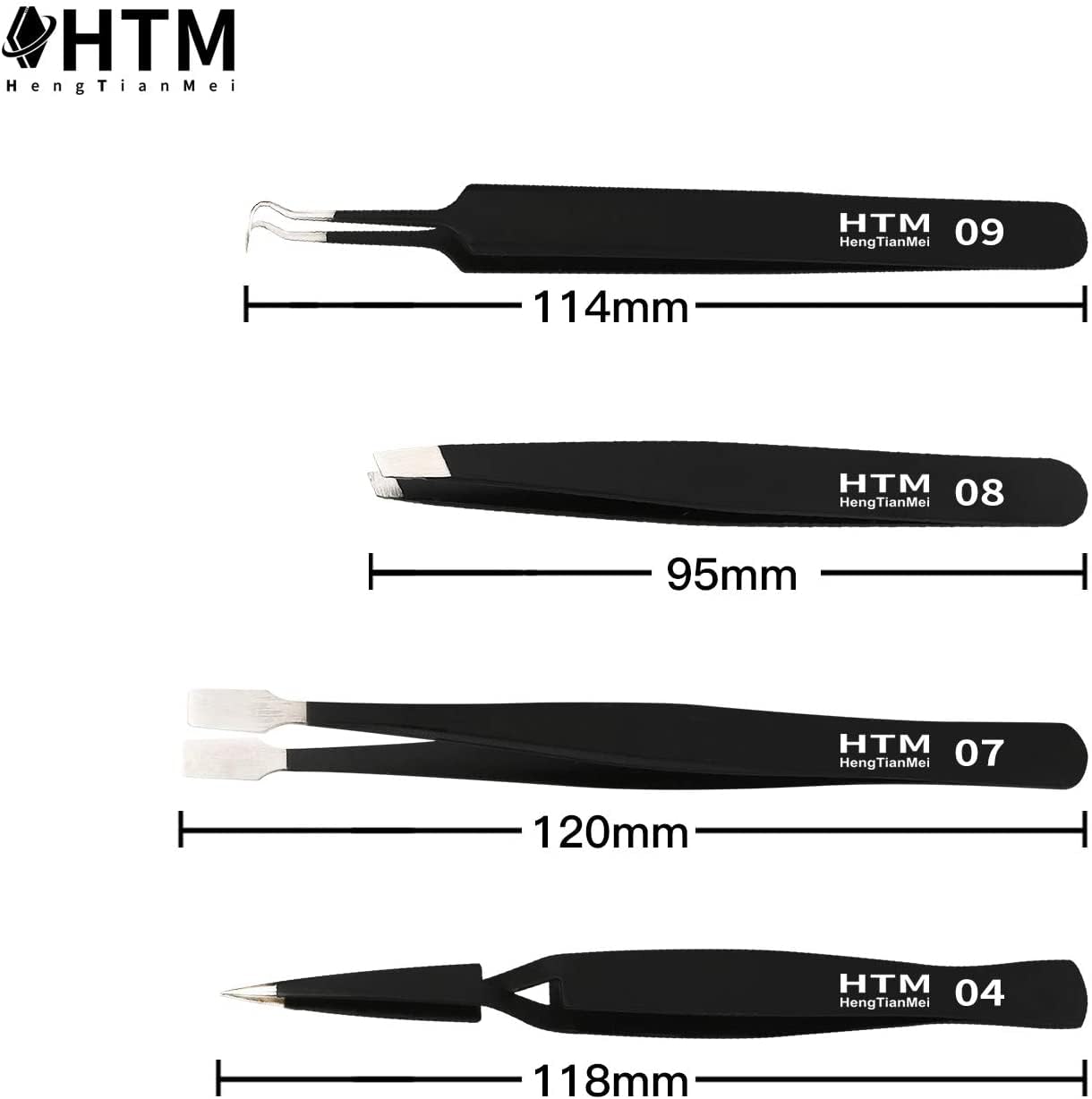 HengTianMei, set di pinzette di precisione, ESD antistatiche in acciaio inox, set per artigianato, gioielli, elettronica, lavoro di laboratorio (14 pezzi)